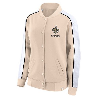 Women's Fanatics Branded Tan New Orleans Saints Lounge Full-Snap Varsity Jacket