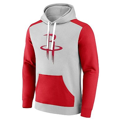 Men's Fanatics Branded Gray/Red Houston Rockets Arctic Colorblock Pullover Hoodie