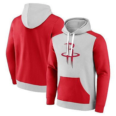 Men's Fanatics Branded Gray/Red Houston Rockets Arctic Colorblock Pullover Hoodie