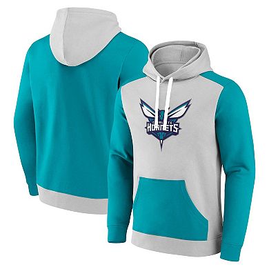 Men's Fanatics Branded Gray/Teal Charlotte Hornets Arctic Colorblock Pullover Hoodie