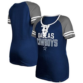 Women's New Era Navy Dallas Cowboys Raglan Lace-Up T-Shirt