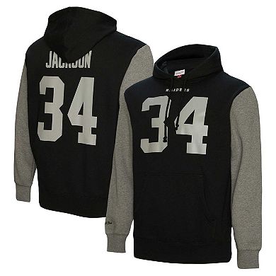 Men's Mitchell & Ness Bo Jackson Black Las Vegas Raiders Retired Player Name & Number Pullover Hoodie