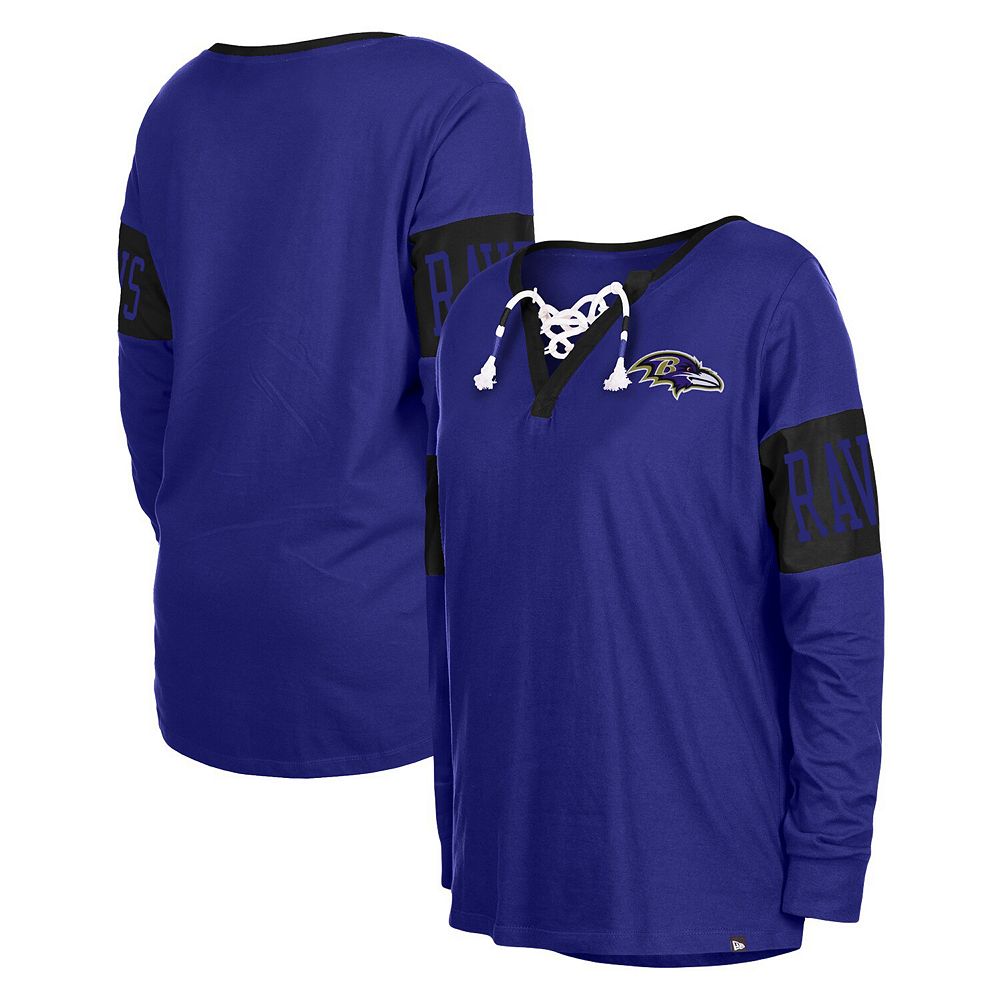 Women's New Era Black Baltimore Ravens Lace-Up Notch Neck Long Sleeve T ...