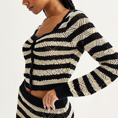 Juniors' Freshman Crochet Long Sleeve Striped Top & Maxi Skirt Set
