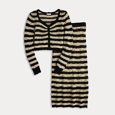 Juniors' Freshman Crochet Long Sleeve Striped Top & Maxi Skirt Set