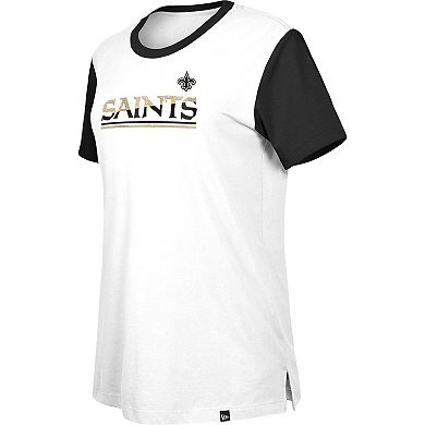 Women's New Era White/Black New Orleans Saints Third Down Colorblock T-Shirt