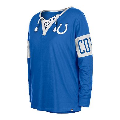 Women's New Era Blue Indianapolis Colts Lace-Up Notch Neck Long Sleeve T-Shirt