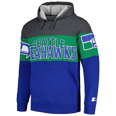 Men's Starter  Royal/Heather Charcoal Seattle Seahawks Extreme Pullover Hoodie