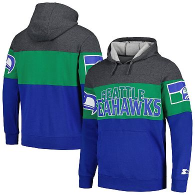 Men's Starter  Royal/Heather Charcoal Seattle Seahawks Extreme Pullover Hoodie