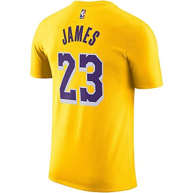 Men's Nike LeBron James Gold Los Angeles Lakers Icon 2022/23 Name & Number T-Shirt