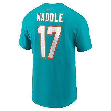 Men's Nike Jaylen Waddle  Aqua Miami Dolphins  Player Name & Number T-Shirt