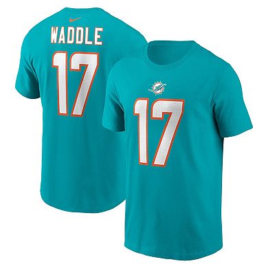 Men's Nike Jaylen Waddle Aqua Miami Dolphins Player Name & Number T-Shirt