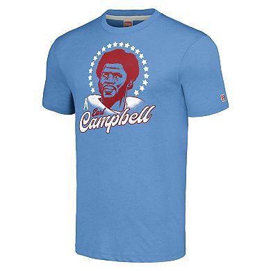 Men's Homage Earl Campbell Light Blue Houston Oilers Retired Player Caricature Tri-Blend T-Shirt
