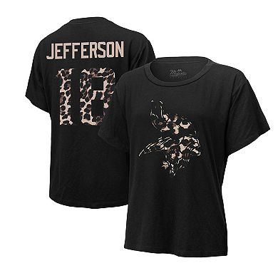 Women's Majestic Threads Justin Jefferson Black Minnesota Vikings Leopard Player Name & Number T-Shirt