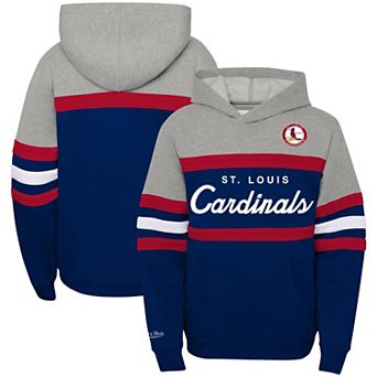 Youth Mitchell & Ness Heather Gray/Navy St. Louis Cardinals Cooperstown Collection Head Coach Pullover Hoodie