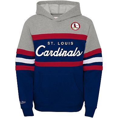 Youth Mitchell & Ness Heather Gray/Navy St. Louis Cardinals Cooperstown Collection Head Coach Pullover Hoodie