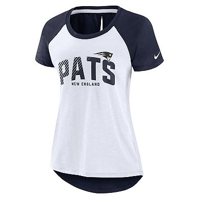 Women's Nike White/Heather Scarlet New England Patriots Back Slit Lightweight Fashion T-Shirt