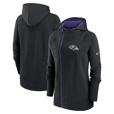 Women's Nike Black Baltimore Ravens Asymmetrical Raglan Full-Zip Hoodie