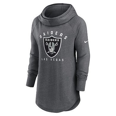 Women's Nike Heather Charcoal Las Vegas Raiders Raglan Funnel Neck Pullover Hoodie