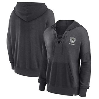 Women's Fanatics Branded Heather Charcoal Las Vegas Raiders Heritage Snow Wash French Terry Lace-Up Pullover Hoodie