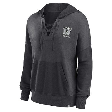 Women's Fanatics Branded Heather Charcoal Las Vegas Raiders Heritage Snow Wash French Terry Lace-Up Pullover Hoodie