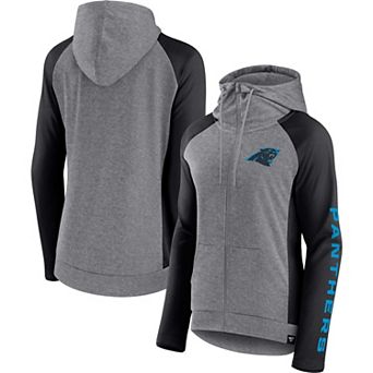 Women's Fanatics Branded Heather Gray/Black Carolina Panthers Blind Side Raglan Full-Zip Hoodie
