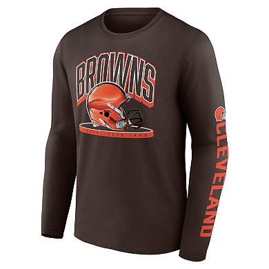 Men's Fanatics Branded  Brown Cleveland Browns Helmet Platform Long Sleeve T-Shirt