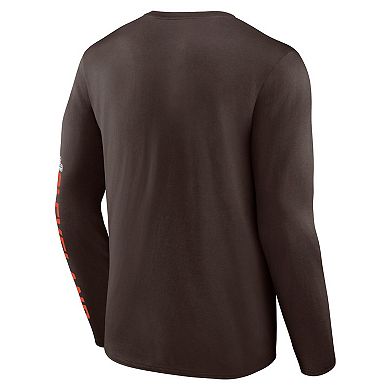 Men's Fanatics Branded  Brown Cleveland Browns Helmet Platform Long Sleeve T-Shirt