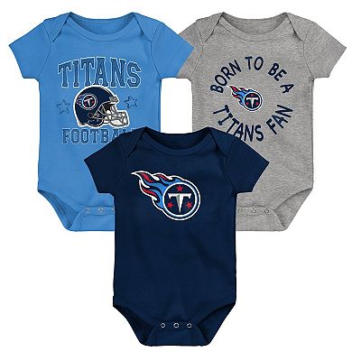 Infant Navy/Light Blue/Gray Tennessee Titans Born to Be 3-Pack Bodysuit Set
