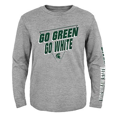 Youth Heather Gray Michigan State Spartans 2-Hit For My Team Long Sleeve T-Shirt