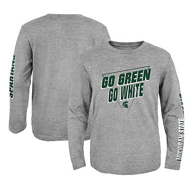 Youth Heather Gray Michigan State Spartans 2-Hit For My Team Long Sleeve T-Shirt