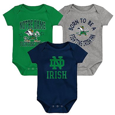 Newborn & Infant Navy/Green/Heather Gray Notre Dame Fighting Irish 3-Pack Born To Be Bodysuit Set
