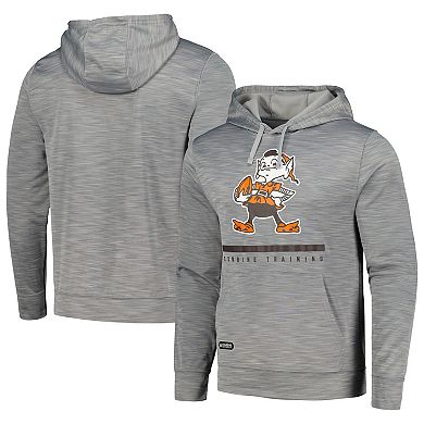 Men's Heather Gray Cleveland Browns Grid Drill Streak Fleece Pullover Hoodie