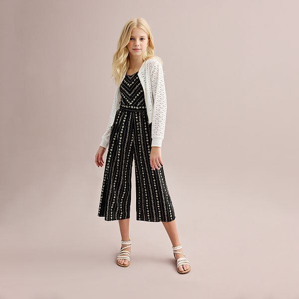 Girls 720 Knit Works 2pc. Bomber Jacket & Sleeveless Striped Jumpsuit