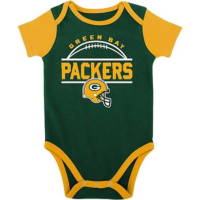 Newborn & Infant Green/Gold Green Bay Packers Home Field Advantage Three-Piece Bodysuit, Bib & Booties Set