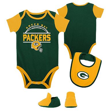 Newborn & Infant Green/Gold Green Bay Packers Home Field Advantage Three-Piece Bodysuit, Bib & Booties Set
