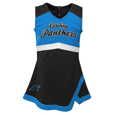 Girls Preschool Black Carolina Panthers Two-Piece Cheer Captain Jumper Dress with Bloomers Set