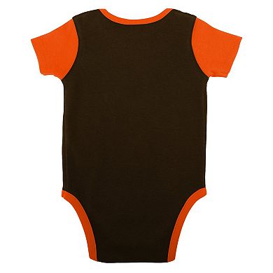 Newborn & Infant Brown/Orange Cleveland Browns Home Field Advantage Three-Piece Bodysuit, Bib & Booties Set