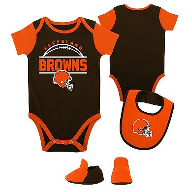 Newborn & Infant Brown/Orange Cleveland Browns Home Field Advantage Three-Piece Bodysuit, Bib & Booties Set