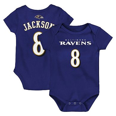 Newborn & Infant Lamar Jackson Purple Baltimore Ravens Mainliner Player Name & Number Bodysuit