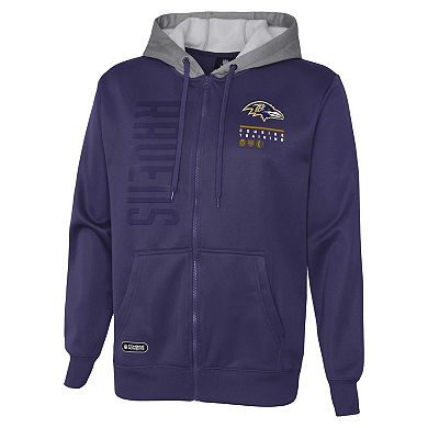 Men's Purple Baltimore Ravens Combine Authentic Field Play Full-Zip Hoodie Sweatshirt