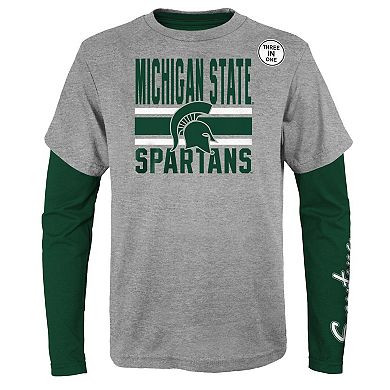 Preschool Green/Heather Gray Michigan State Spartans Fan Wave Short & Long Sleeve T-Shirt Combo Pack