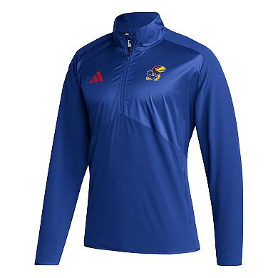 Men's adidas Royal Kansas Jayhawks Sideline AEROREADY Raglan Sleeve Quarter-Zip Jacket