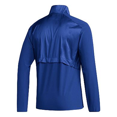 Men's adidas Royal Kansas Jayhawks Sideline AEROREADY Raglan Sleeve Quarter-Zip Jacket