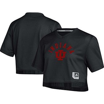 Women's adidas Black Indiana Hoosiers Primegreen V-Neck Cropped Jersey