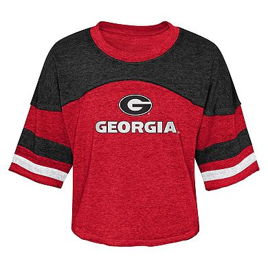 Girls Youth Red Georgia Bulldogs Sunday Friday Sleeve Stripe Jersey T-Shirt