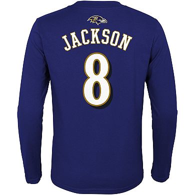 Youth Lamar Jackson Purple Baltimore Ravens Mainliner Player Name & Number Long Sleeve T-Shirt