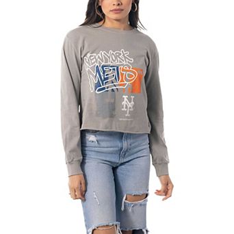 Women's The Wild Collective Gray New York Mets Cropped Long Sleeve T-Shirt