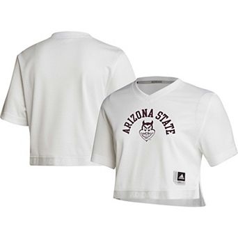 Women's adidas White Arizona State Sun Devils Primegreen V-Neck Cropped Jersey
