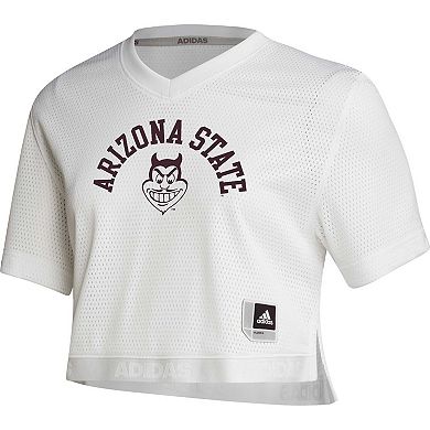Women's adidas White Arizona State Sun Devils Primegreen V-Neck Cropped Jersey